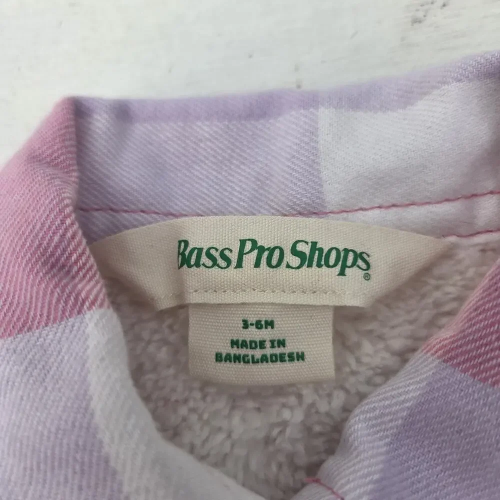 Bass Pro Shops Plaid Shirt Jacket 3-6M Pink Purple White Lined Insulated